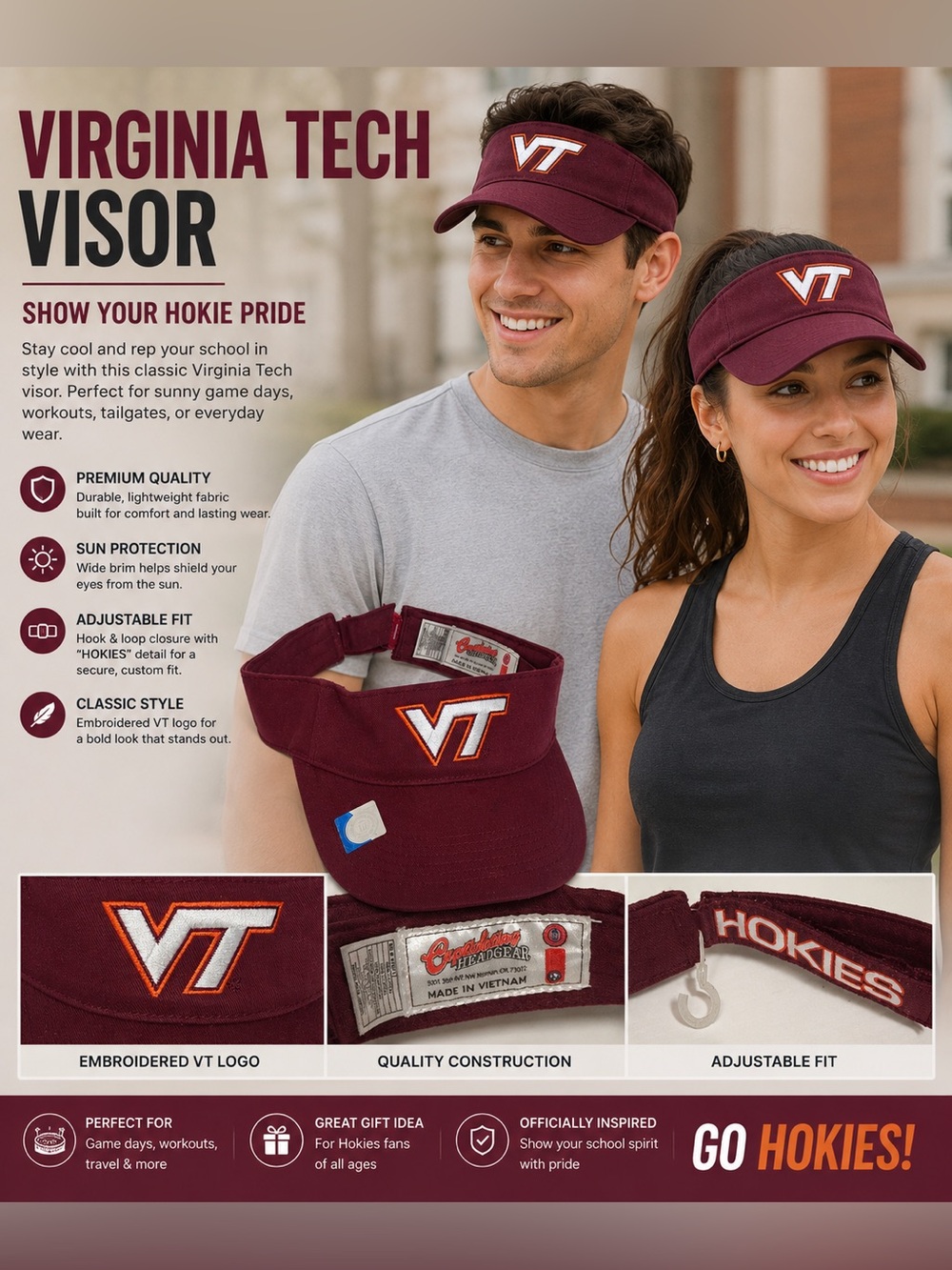 Maroon Visor with Embroidered VT Logo